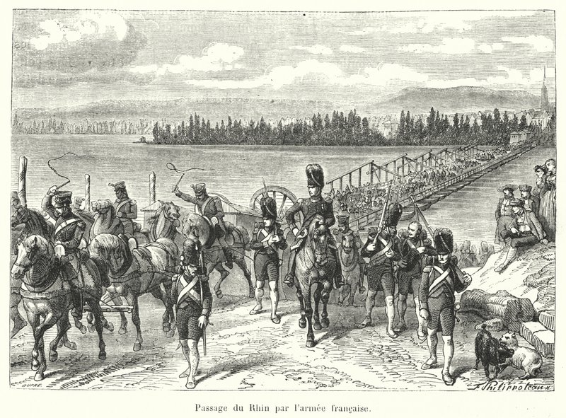 Passage av Rhen av den franska armén (gravyr) av French School