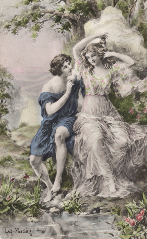 Pastoral par (färg litho) av French School