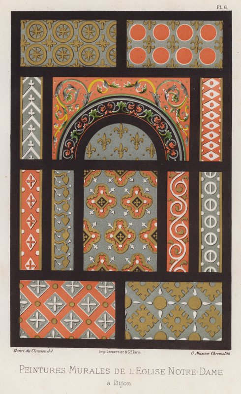 Väggmålningar av kyrkan Notre-Dame, i Dijon (färg litho) av French School