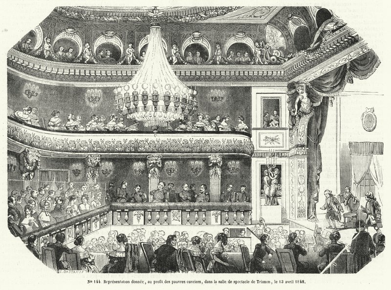 Prestanda ges till förmån för fattiga arbetare i Trianon, Versailles av French School