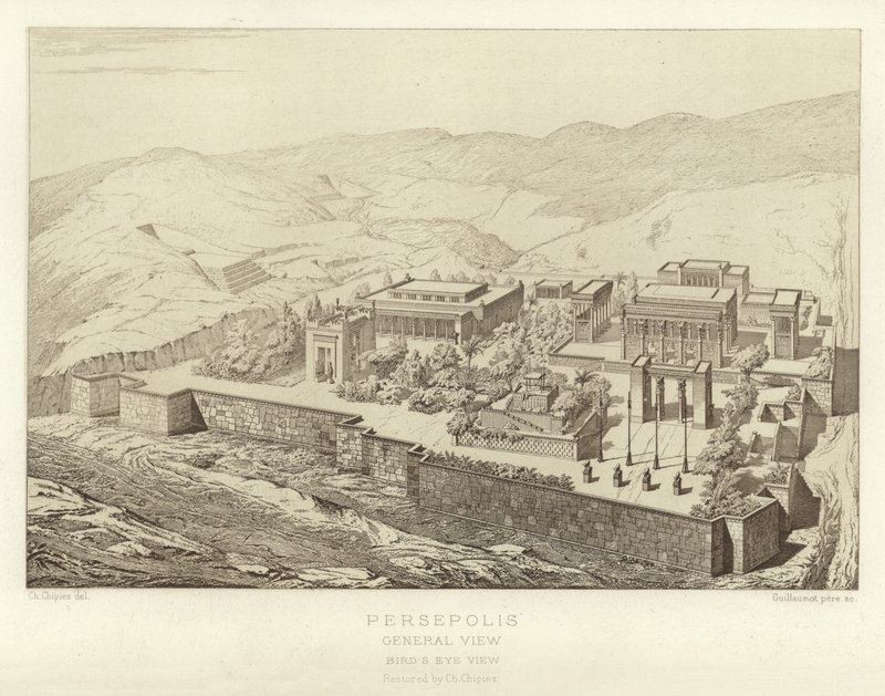 Persepolis, Allmän vy, Fågelperspektiv, restaurerad av Ch Chipiez av French School