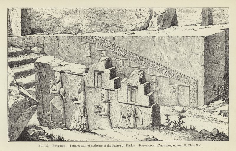 Persepolis, räckningsvägg av trappan till Darius-palatset av French School