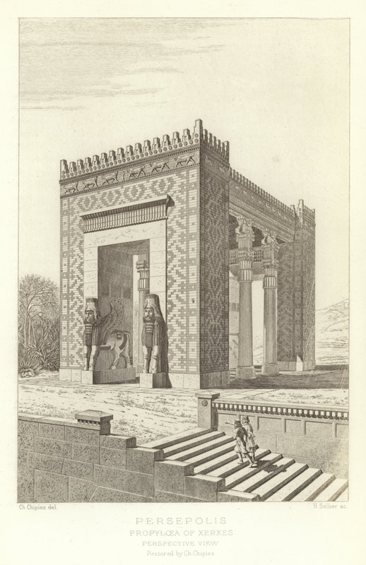Persepolis, Propylaea of Xerxes, Perspektivvy, restaurerad av Ch Chipiez av French School