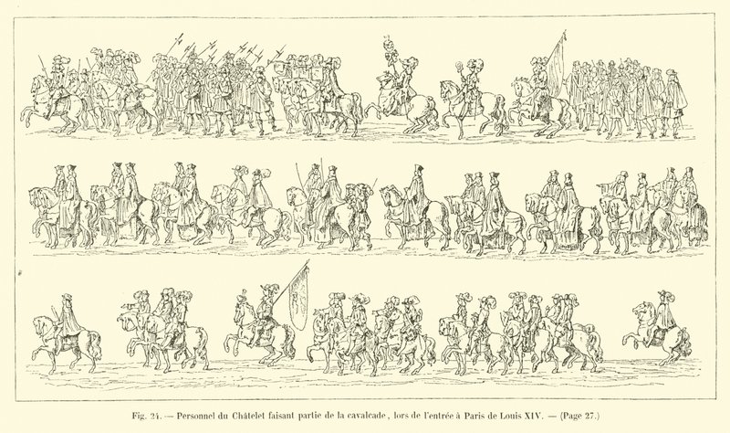 Chatelet personal som utgör en del av kavalkaden, när Ludvig XIV gick in i Paris av French School