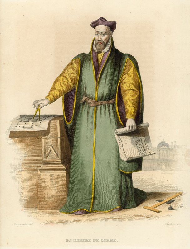 Philibert de Lorme (färgad gravyr) av French School