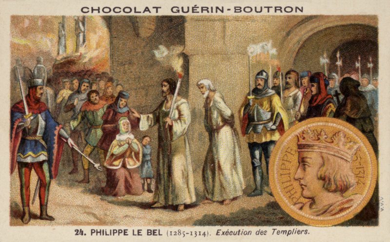 Philip The Fair och avrättningen av tempelriddarna, 1314 av French School