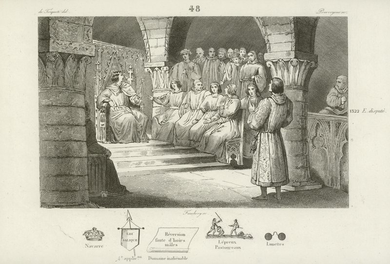 Filip V av Frankrike och generalstaterna avvisar anspråket på tronen av Jeanne II av Navarra, c1317 av French School