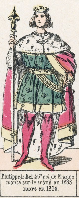 Philippe-le-Bel, 46:e kung av Frankrike, besteg tronen 1285, dog 1314 (färgad gravyr) av French School