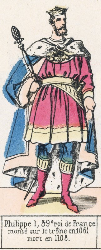 Philippe 1, 39:e kung av Frankrike, besteg tronen 1061, dog 1108 (färgad gravyr) av French School