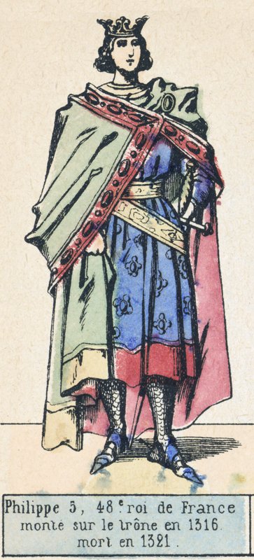 Philippe 5, 48:e kung av Frankrike, besteg tronen 1316, dog 1321 (färgad gravyr) av French School