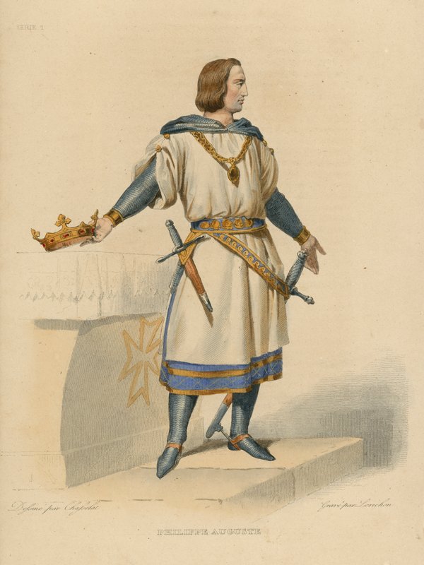 Philippe Auguste (färgad gravyr) av French School