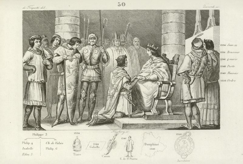 Philippe VI av Valois hyllar Edvard III av England, men bara som hertig av Aquitaine av French School