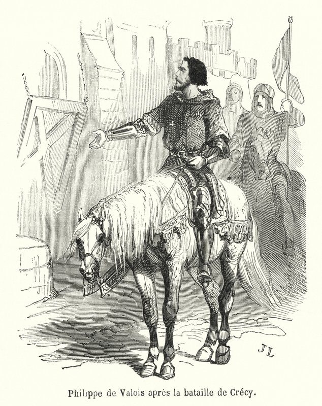 Philippe de Valois efter slaget vid Crecy (gravyr) av French School