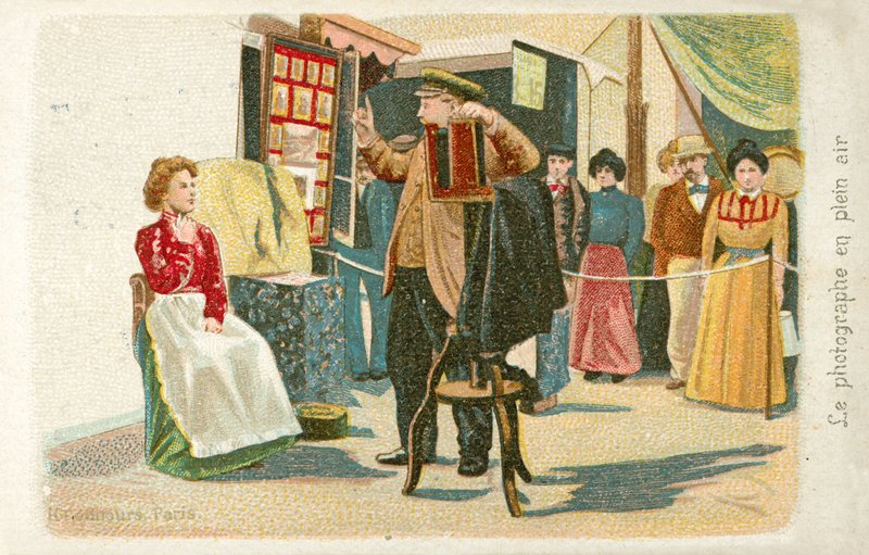 Fotograf som arbetar utomhus (chromolitho) av French School