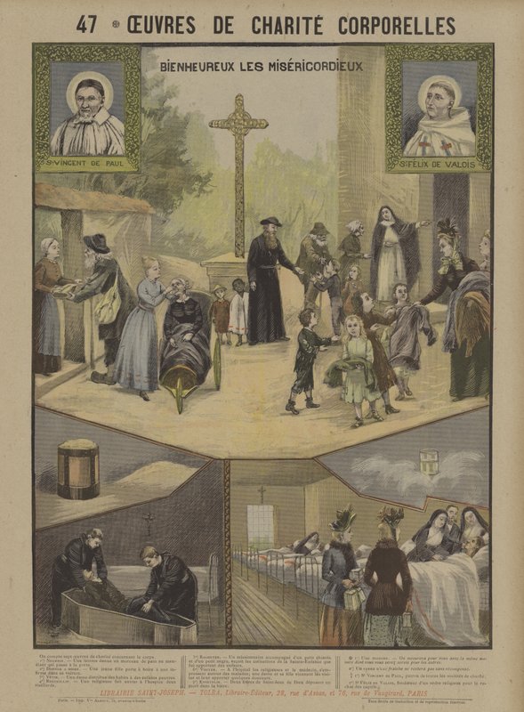 Fysiska välgörenhetsverk (färg litho) av French School