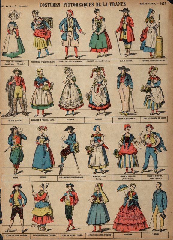 Pittoreska dräkter av Frankrike (färgad gravyr) av French School