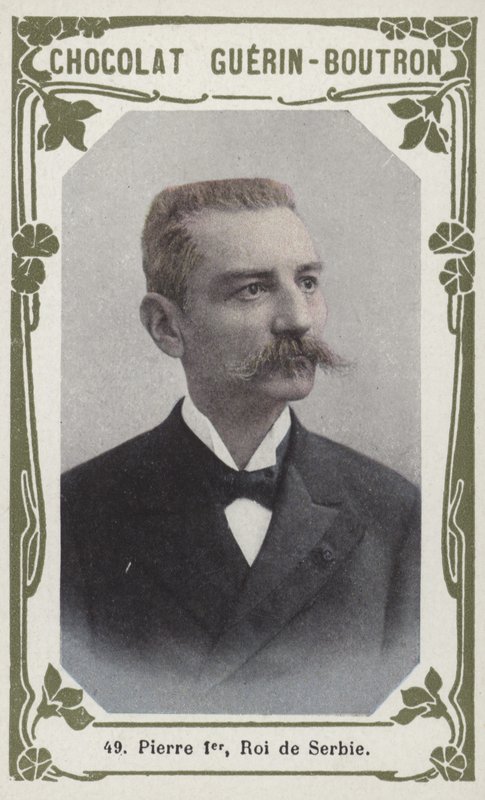 Peter den förste, kung av Serbien (färgat foto) av French School