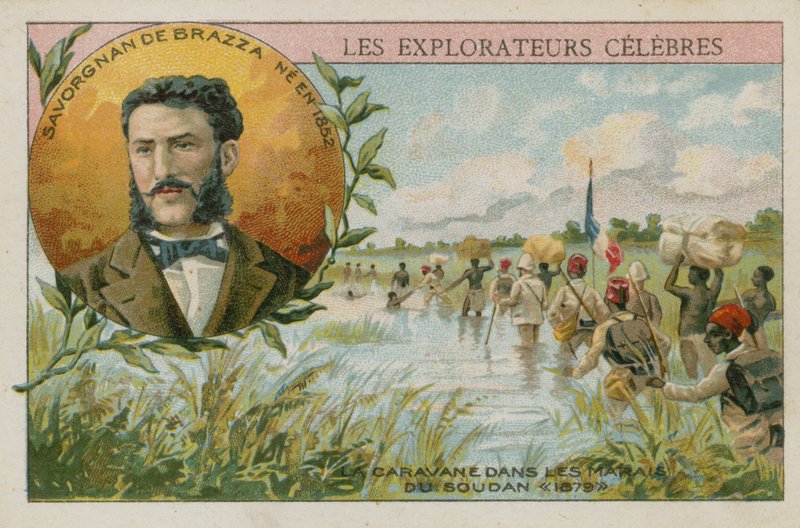 Pierre Savorgnan de Brazza, italienskfödd fransk upptäcktsresande (chromolitho) av French School