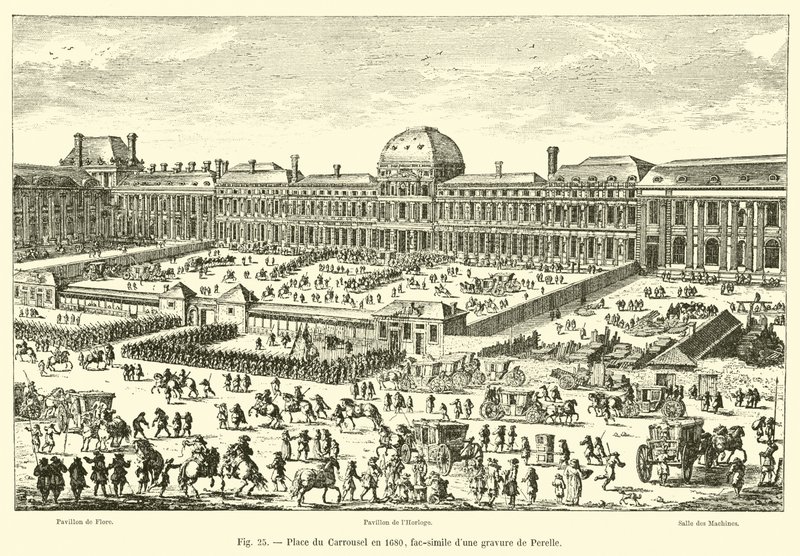 Place du Carrousel 1680, faksimil av en gravyr av Perelle av French School