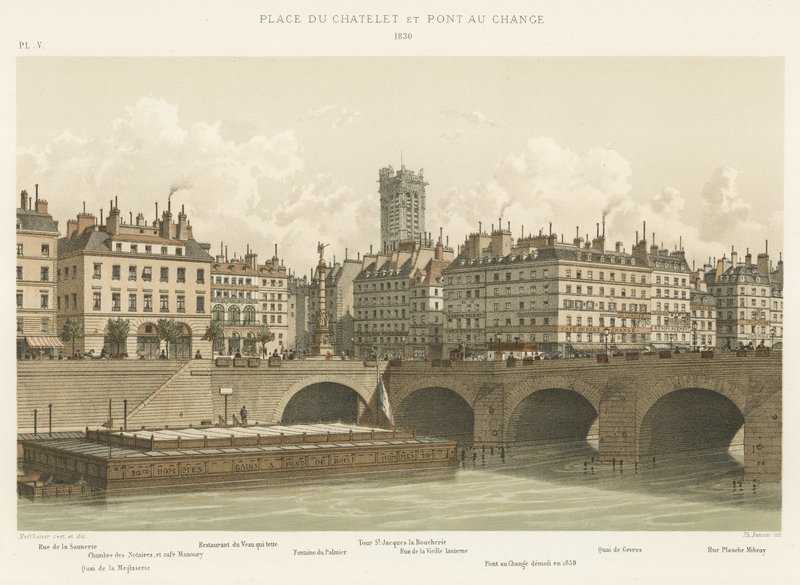 Place du Chatelet och Pont au Change, 1830 av French School