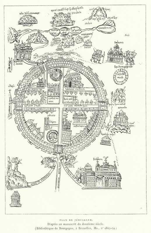 Plan De Jerusalem (gravyr) av French School