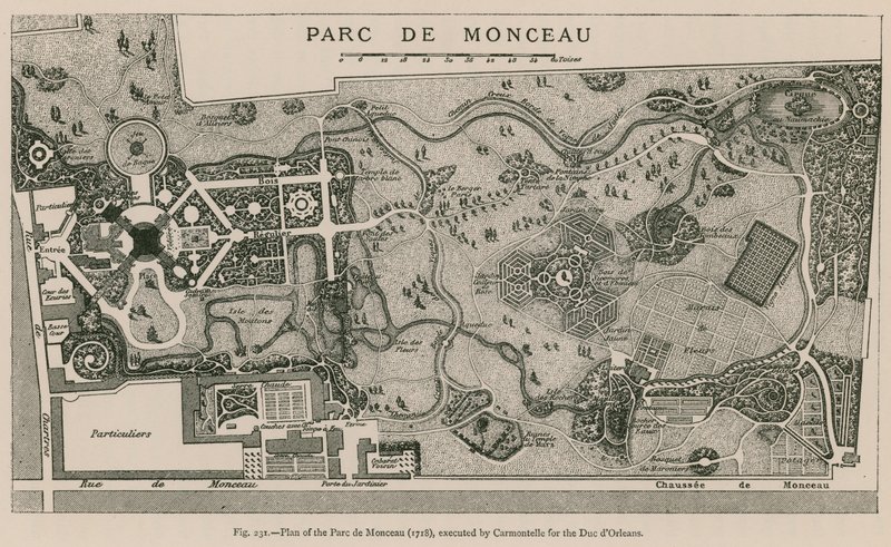 Plan av Parc de Monceau (1718), utförd av Carmontelle för Due dOrleans av French School