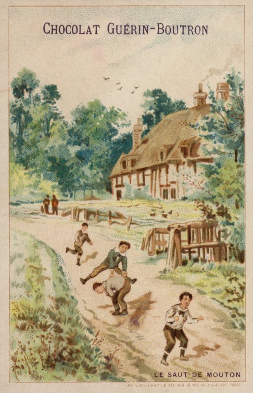 Spelar leapfrog (chromolitho) av French School