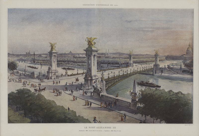 Pont Alexandre III, universell utställning 1900, Paris (färg litho) av French School