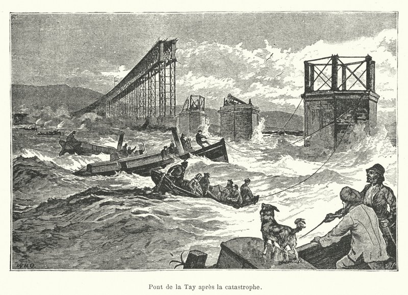 Tay Bridge efter katastrofen (gravyr) av French School