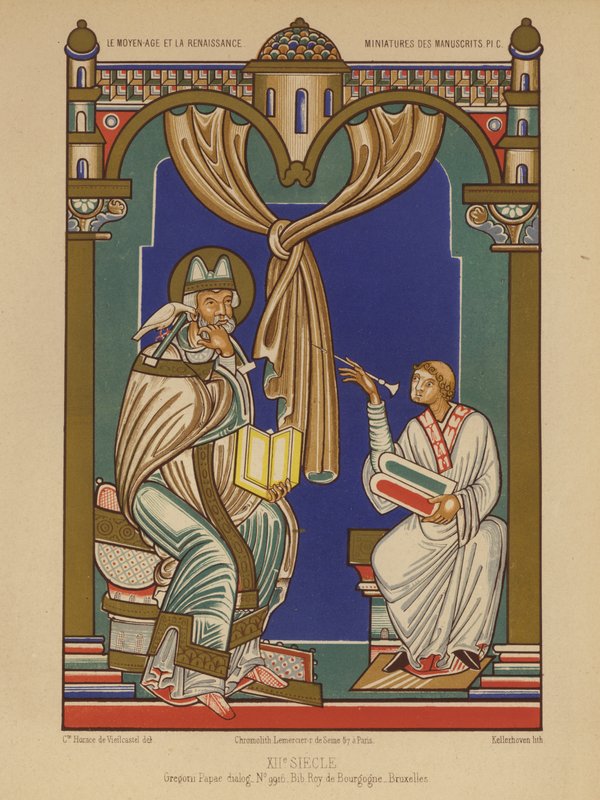 Påven Gregorius I (chromolitho) av French School