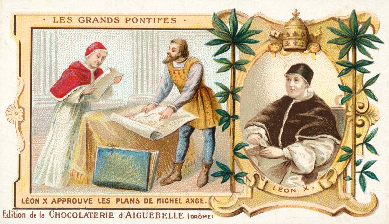 Påven Leo X godkänner Michelangelos planer av French School