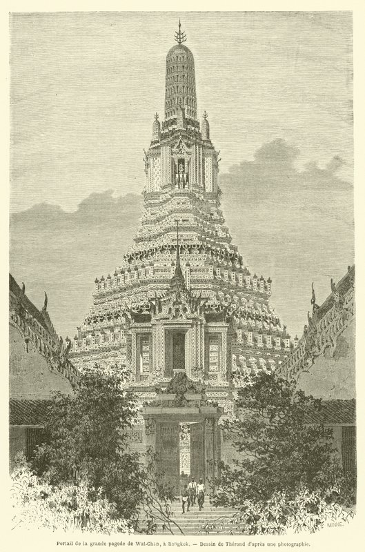 Portal av den stora pagoden i Wat-Chan, i Bangkok (gravyr) av French School