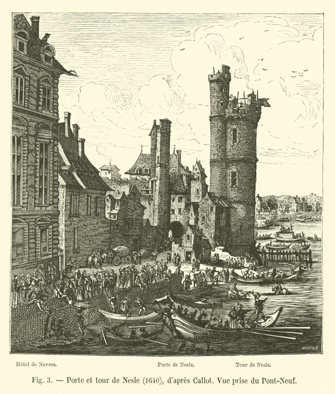 Porten och tornet i Nesle, 1640, efter Callot, Utsikt från Pont-Neuf av French School