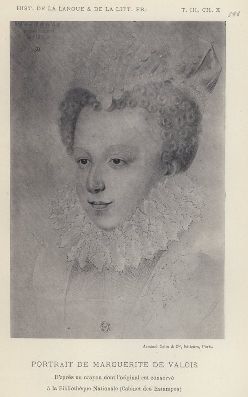 Porträtt av Marguerite De Valois (litho) av French School