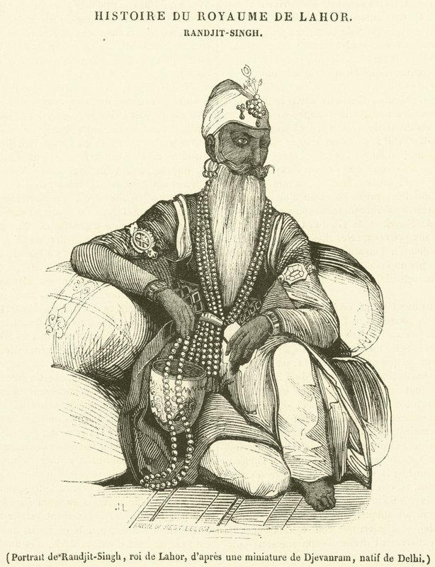 Porträtt av Randjit-Singh, kung av Lahor (gravyr) av French School