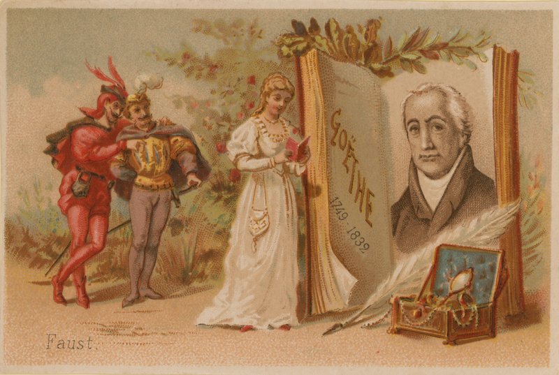 Porträtt av Goethe och scen från Faust av French School