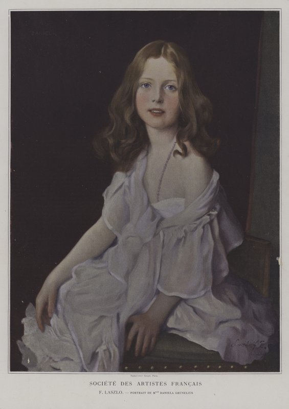 Porträtt av Mademoiselle Daniela Grunelius (litho i färg) av French School