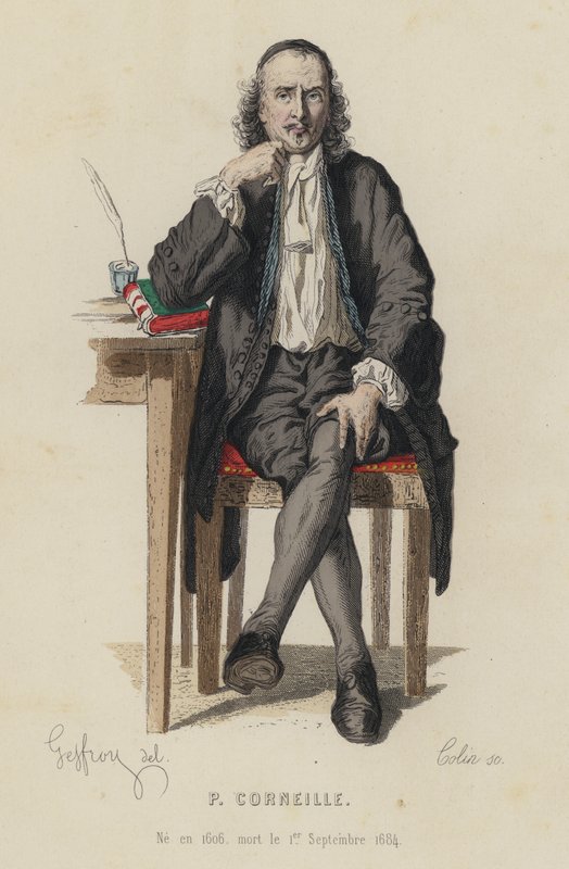 Porträtt av Pierre Corneille, fransk dramatiker (färgad gravyr) av French School
