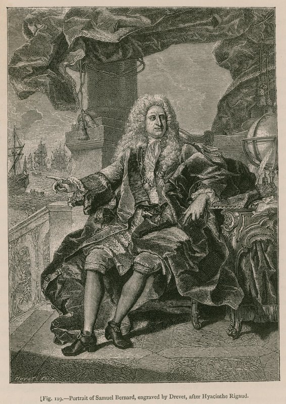 Porträtt av Samuel Bernard, graverad av Drevet, efter Hyacinthe Rigaud av French School