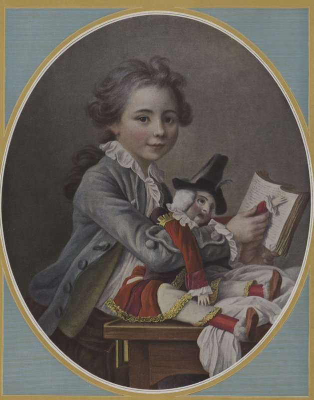 Porträtt av ett barn (färg litho) av French School