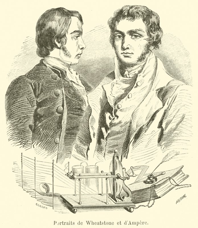 Porträtt av Wheatstone och Ampere av French School