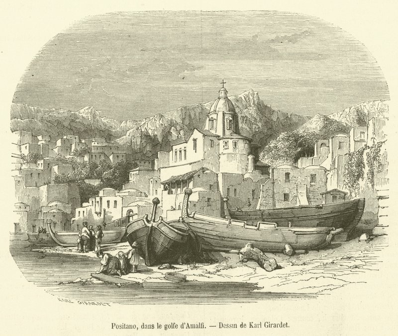 Positano, i Amalfibukten (gravyr) av French School