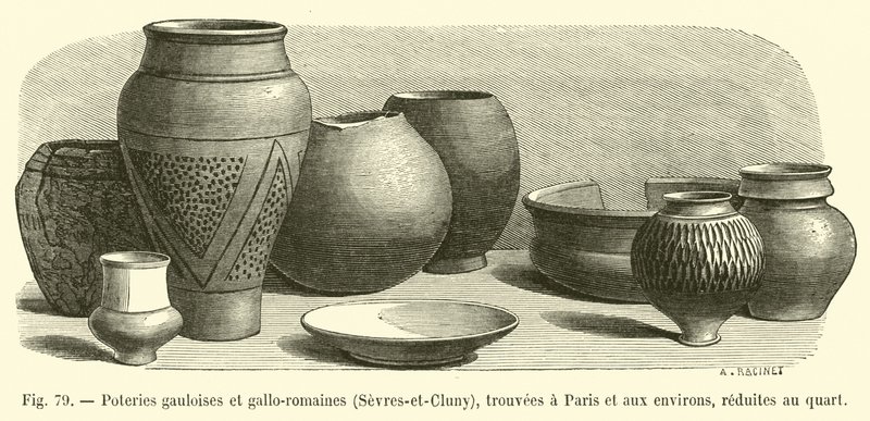 Gallisk och gallo-romersk keramik, Sevres-et-Cluny, hittad i och runt Paris, reducerad till en fjärdedel av French School