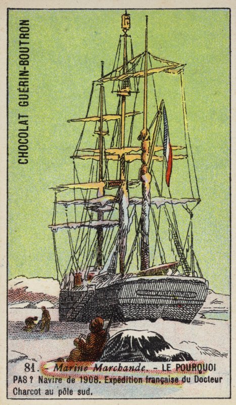 Pourquoi Pas, fartyg som användes på Jean-Baptiste Charcots franska sydpolsexpedition 1908-1910 (chromolitho) av French School