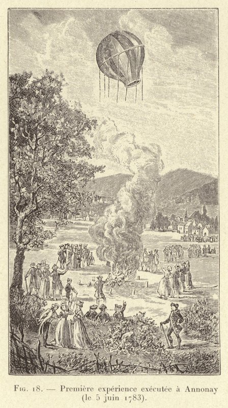 Första experimentet utfört på Annonay (5 juni 1783) (gravyr) av French School
