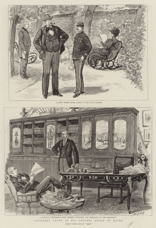 President Faure på hans lanthus i Havre (gravyr) av French School