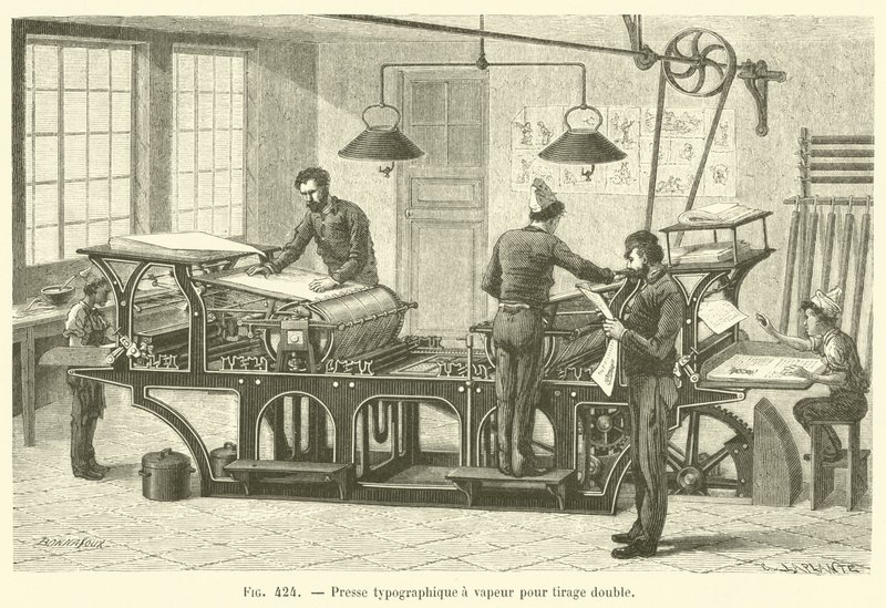 Ångtypografisk press för dubbeltryck (gravyr) av French School