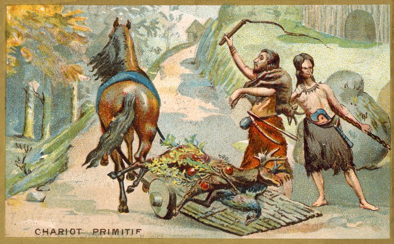 Primitiv vagn (chromolitho) av French School