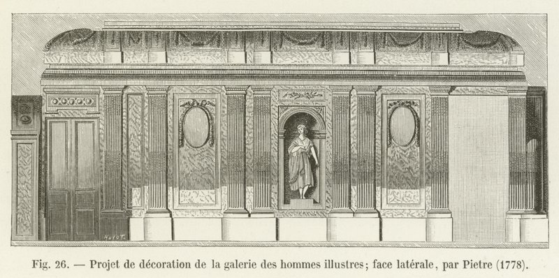 Dekorationsprojekt för galleriet av berömda män; sidoansikte, av Pietre, 1778 av French School