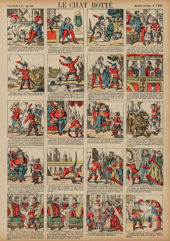 Puss in Boots (färgad gravyr) av French School